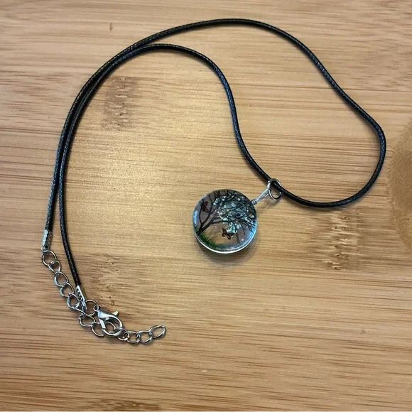 Black Cord Necklace with Tree Pendant, 21” NWOT - Picture 1 of 2